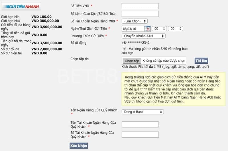 gửi tiền vào tài khoản m88 02