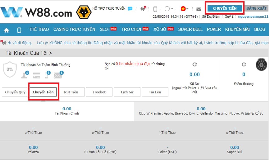 Giao dien gui tien w88